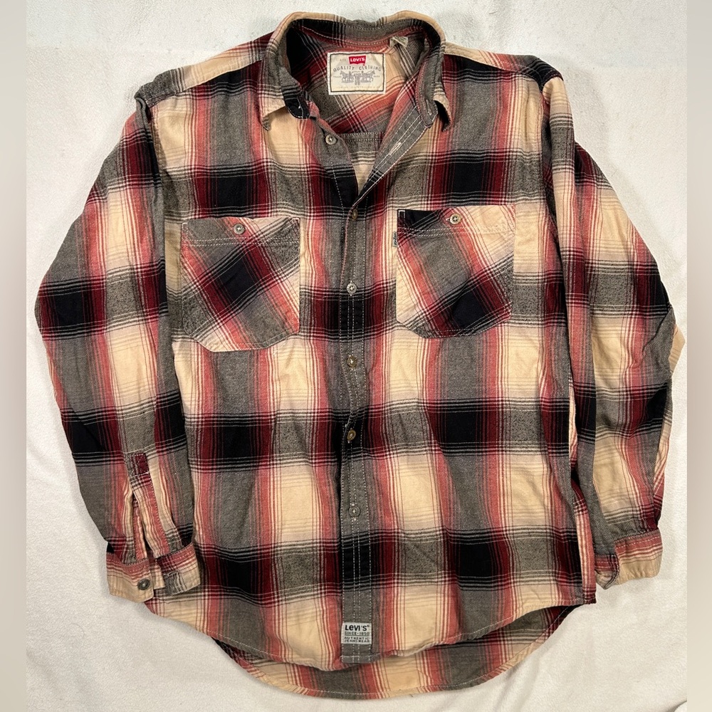 Vintage Levi's White Tab Long Sleeve Button Up Plaid Flannel Shirt Men's Medium
